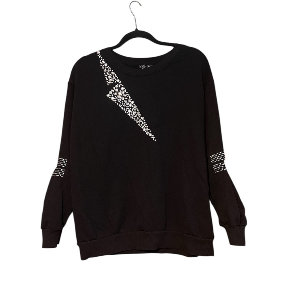VENUS Black Sweatshirt with Silver Stud Accent